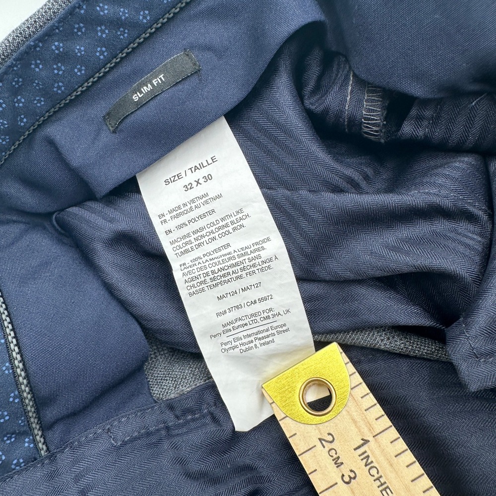Perry Ellis Dress Pants Mens 32x30 Gray Slim Fit Plaid Portfolio Office Work - Picture 9 of 10